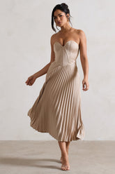 Champagne Satin Corset Style Midi Dress